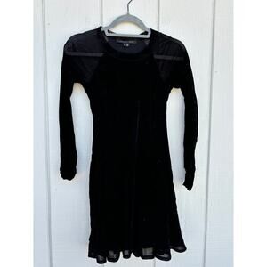 theyskens + theory Black Mini Dress, Sheer‎ Sleeves, Sz P / TP